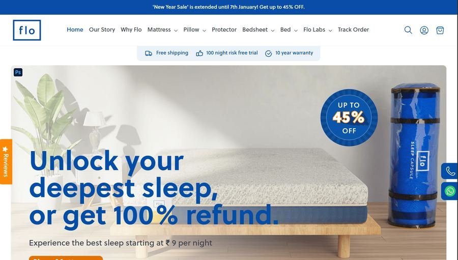 Flo Mattress ecommerce website built by Calibre Associates